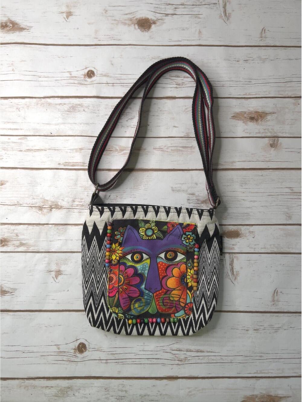 Laurel Burch Colorful Cat Design Crossbody‎ Bag